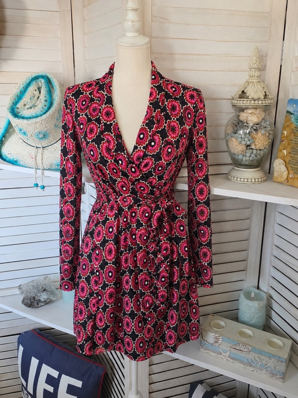 New Look Curves Women’s Pink Black Wrap Dress Size 20